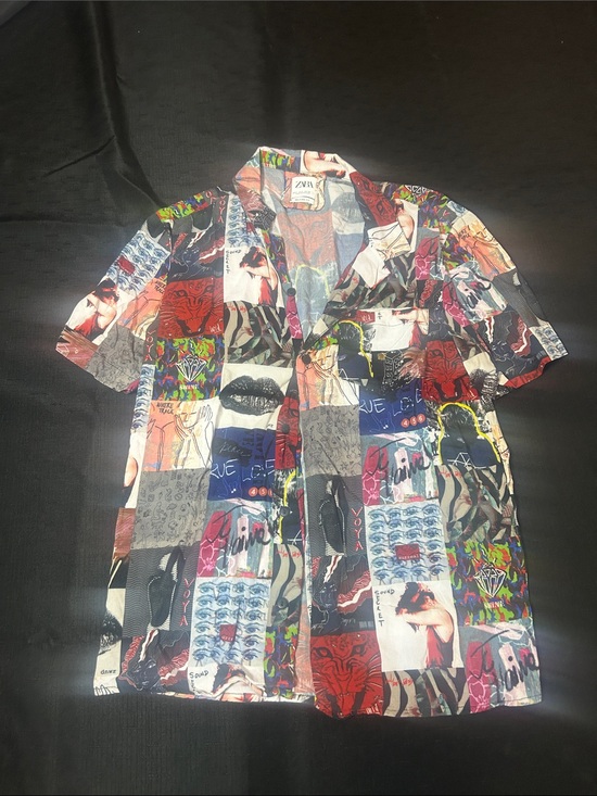 Zara Other - Zara Multicolor Graphic Patchwork Short Sleeve Button-Down Shirt